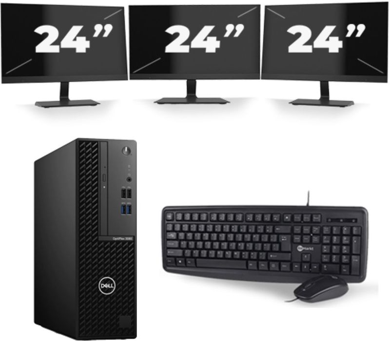 Dell Optiplex 3080 Micro USFF - Intel Core i5-10e Generatie - 16GB RAM - 256GB SSD - Windows 11 + 3x 24 inch Monitor Nette Staat