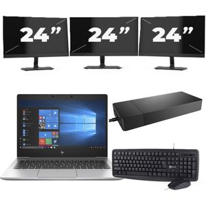 HP EliteBook 735 G6 - AMD Ryzen 5 PRO 3500U - 13 inch - 16GB RAM - 256GB SSD - Windows 10 + 3x 24 inch Monitor Nette Staat