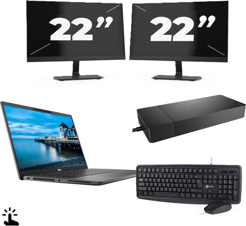 Dell Latitude 7420 - Intel Core i7-11e Generatie - 14 inch - Touch - 16GB RAM - 256GB SSD - Windows 11 Home + 2x 22 inch Monitor Nette Staat