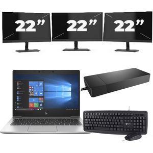 HP EliteBook 735 G6 - AMD Ryzen 7 PRO 3700U - 13 inch - 16GB RAM - 256GB SSD - Windows 10 Home + 3x 22 inch Monitor Nette Staat