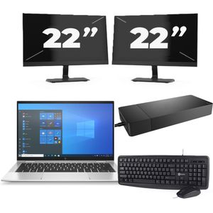 HP EliteBook x360 1030 G8 - Intel Core i7-11e Generatie - 13 inch - 16GB RAM - 256GB SSD - Windows 11 Home + 2x 22 inch Monitor Zichtbaar gebruikt