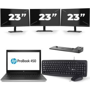 HP ProBook 450 G5 - Intel Core i5-8e Generatie - 15 inch - 16GB RAM - 256GB SSD - Windows 11 + 3x 23 inch Monitor Zichtbare schade