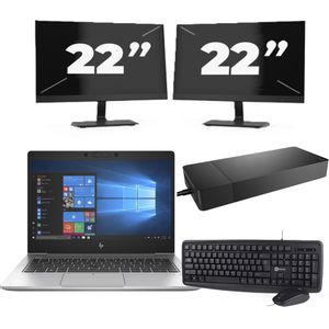 HP EliteBook 735 G6 - AMD Ryzen 7 PRO 3700U - 13 inch - 16GB RAM - 256GB SSD - Windows 10 Home + 2x 22 inch Monitor Zichtbaar gebruikt