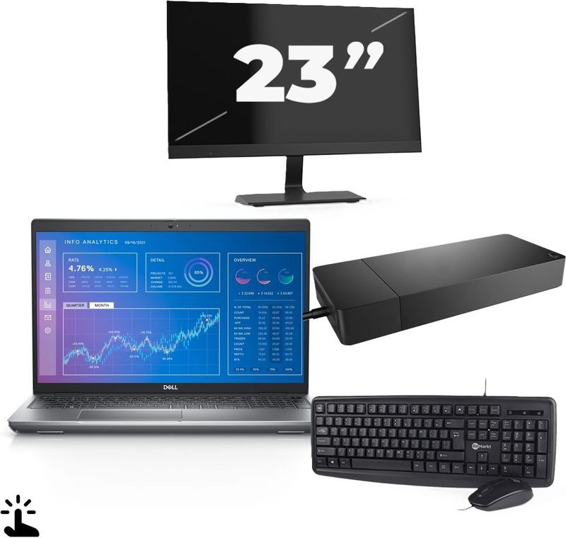Dell Precision 3571 - Intel Core i5-12e Generatie - 15 inch - Touch - 16GB RAM - 256GB SSD - Windows 11 Home + 1x 23 inch Monitor Zichtbaar gebruikt