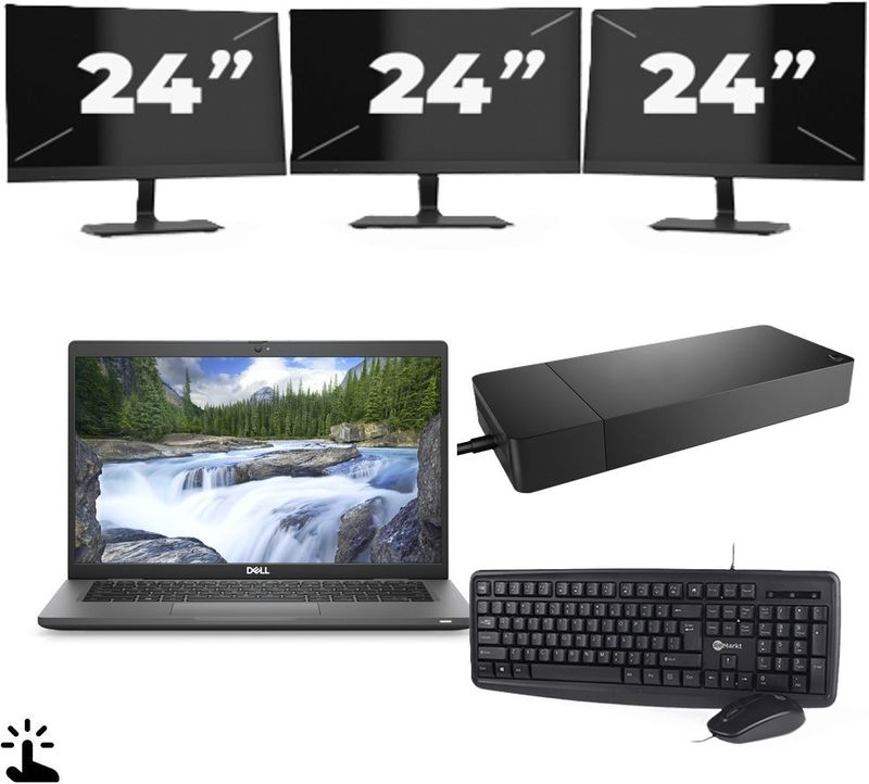 Dell Latitude 7330 - Intel Core i7-12e Generatie - 13 inch - Touch - 32GB RAM - 256GB SSD - Windows 11 Home + 3x 24 inch Monitor Nette Staat