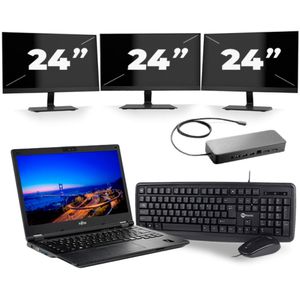 Fujitsu Lifebook E549 - Intel Core i3-8e Generatie - 14 inch - 8GB RAM - 256GB SSD - Windows 11 Home + 3x 24 inch Monitor Nette Staat