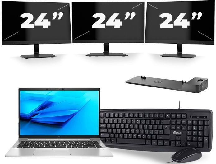 HP EliteBook 840 G7 - Intel Core i7-10e Generatie - 14 inch - 16GB RAM - 512GB SSD - Windows 11 + 3x 24 inch Monitor Nette Staat