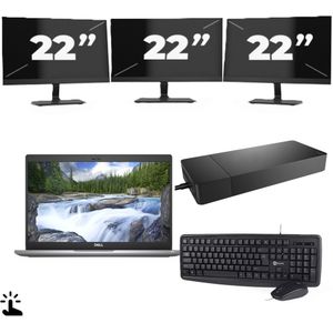 Dell Latitude 5320 - Intel Core i5-11e Generatie - 13 inch - Touch - 16GB RAM - 256GB SSD - Windows 11 Home + 3x 22 inch Monitor Zichtbaar gebruikt