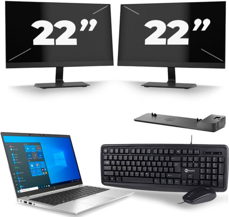 HP EliteBook 840 G8 - Intel Core i5-11e Generatie - 14 inch - 16GB RAM - 256GB SSD - Windows 11 + 2x 22 inch Monitor Zichtbare schade