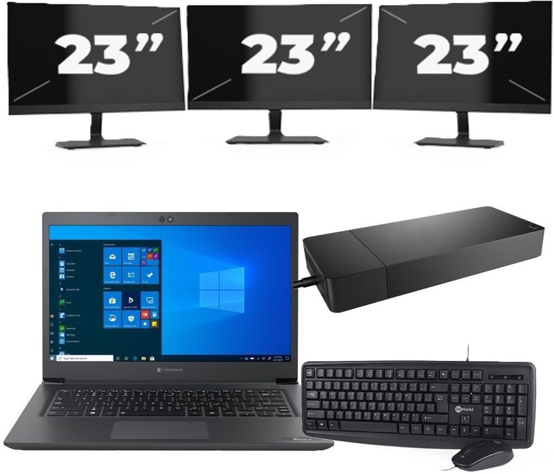 Dynabook Dynabook Tecra A40-G - Intel Core i3-8e Generatie - 14 inch - 8GB RAM - 256GB SSD - Windows 11 Home + 3x 23 inch Monitor Nette Staat