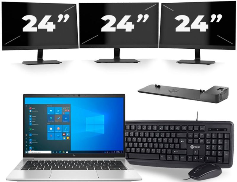 HP EliteBook 830 G8 - Intel Core i5-11e Generatie - 13 inch - 16GB RAM - 256GB SSD - Windows 11 + 3x 24 inch Monitor Zichtbare schade