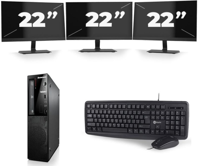 Lenovo ThinkCentre Edge 72 SFF - Intel Core i5-3e Generatie - 8GB RAM - 256GB SSD - Windows 10 + 3x 22 inch Monitor Nette Staat