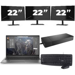 HP ZBook Firefly 15 G7 - Intel Core i7-10e Generatie - 15 inch - 16GB RAM - 256GB SSD - Windows 11 + 3x 22 inch Monitor Zichtbare schade