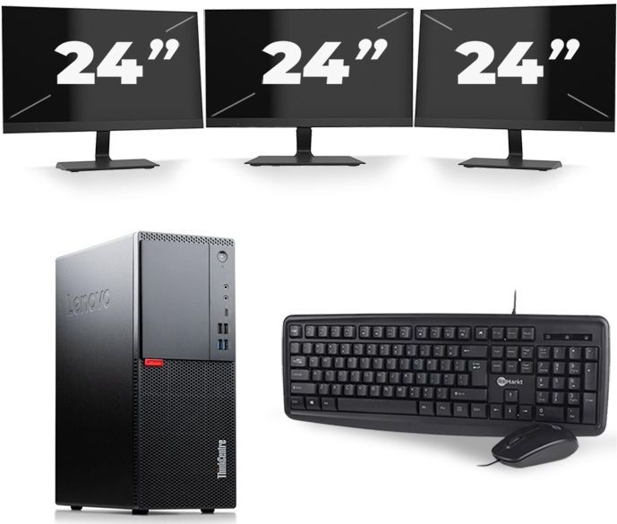 Lenovo ThinkCentre M720t Tower - Intel Core i5-8e Generatie - 16GB RAM - 512GB SSD - Windows 11 + 3x 24 inch Monitor Nette Staat