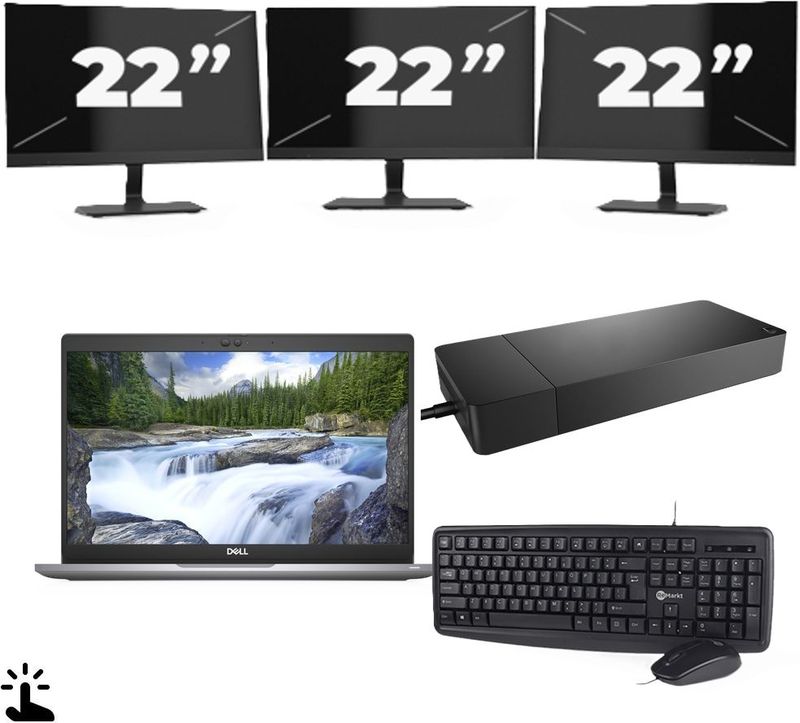 Dell Latitude 5320 - Intel Core i7-11e Generatie - 13 inch - Touch - 16GB RAM - 256GB SSD - Windows 11 Home + 3x 22 inch Monitor Zichtbaar gebruikt