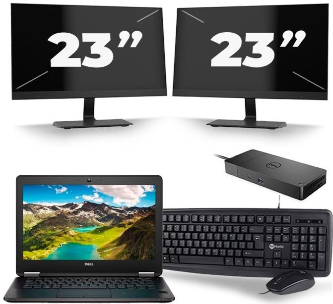 Dell Latitude E7270 - Intel Core i7-6e Generatie - 12 inch - 16GB RAM - 512GB SSD - Windows 11 + 2x 23 inch Monitor Nette Staat