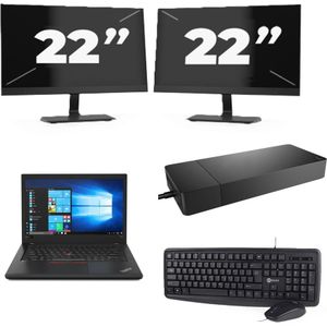 Lenovo ThinkPad A485 - AMD Ryzen 5 2500U - 14 inch - 8GB RAM - 256GB SSD - Windows 10 + 2x 22 inch Monitor Nette Staat