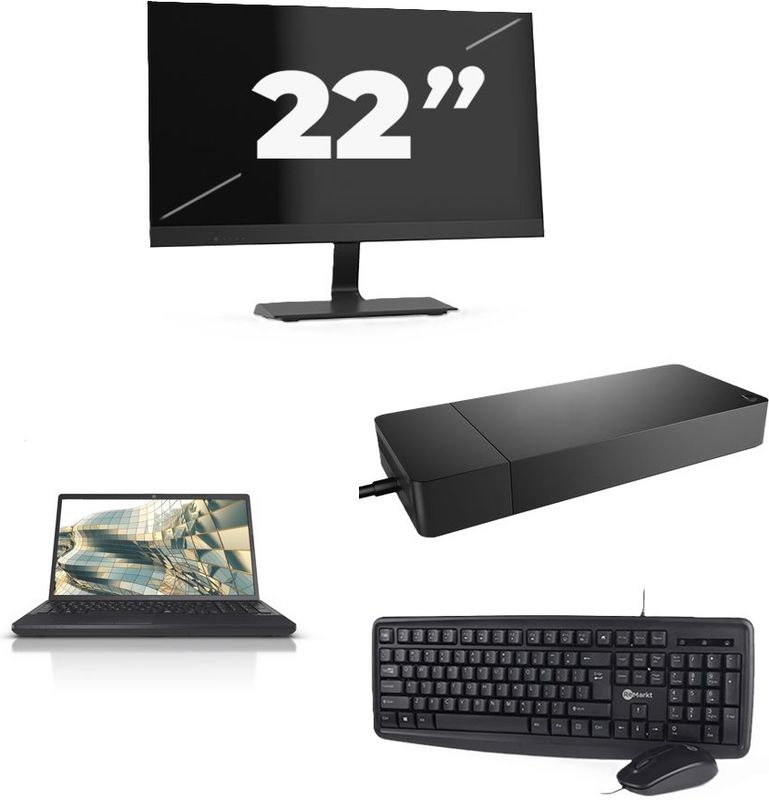 Fujitsu Lifebook A3510 - Intel Core i3-10e Generatie - 15 inch - 16GB RAM - 256GB SSD - Windows 11 Home + 1x 22 inch Monitor Nette Staat