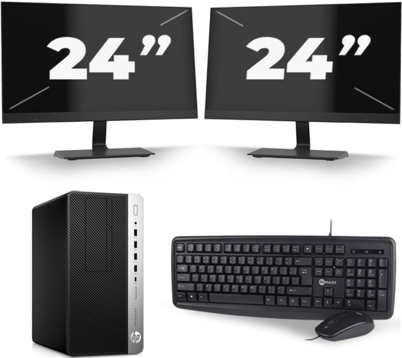 HP ProDesk 600 G3 Micro Tower - Intel Core i7-6e Generatie - 16GB RAM - 256GB SSD - Windows 11 + 2x 24 inch Monitor Nette Staat