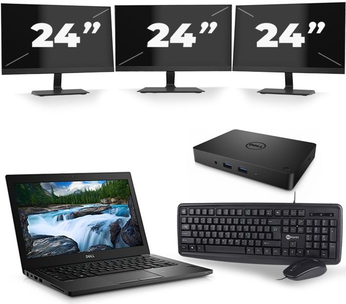 Dell Latitude 5490 - Intel Core i3-7e Generatie - 14 inch - 8GB RAM - 256GB SSD - Windows 11 + 3x 24 inch Monitor Zichtbaar gebruikt