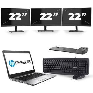 HP EliteBook 745 G3 - AMD PRO A10-8700B - 14 inch - 8GB RAM - 240GB SSD - Windows 11 + 3x 22 inch Monitor Zichtbaar gebruikt