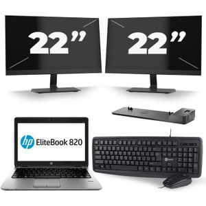 HP EliteBook 820 G2 - Intel Core i5-5e Generatie - 12 inch - 8GB RAM - 256GB SSD - Windows 11 + 2x 22 inch Monitor Zichtbaar gebruikt
