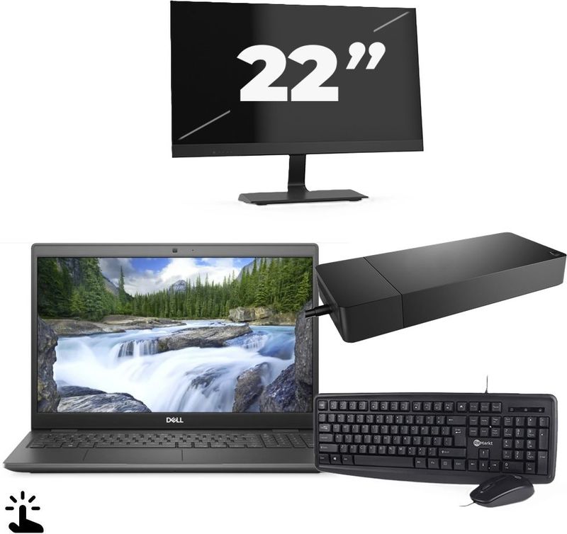Dell Latitude 3510 - Intel Core i5-10e Generatie - 15 inch - Touch - 16GB RAM - 256GB SSD - Windows 11 Home + 1x 22 inch Monitor Nette Staat