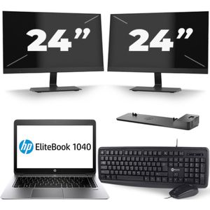 HP EliteBook Folio 1040 G3 - Intel Core i5-6e Generatie - 14 inch - 8GB RAM - 256GB SSD - Windows 11 + 2x 24 inch Monitor Nette Staat
