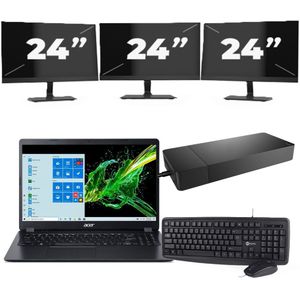 ACER Aspire A315-56 - Intel Core i3-10e Generatie - 15 inch - 16GB RAM - 256GB SSD - Windows 11 Home + 3x 24 inch Monitor Nette Staat