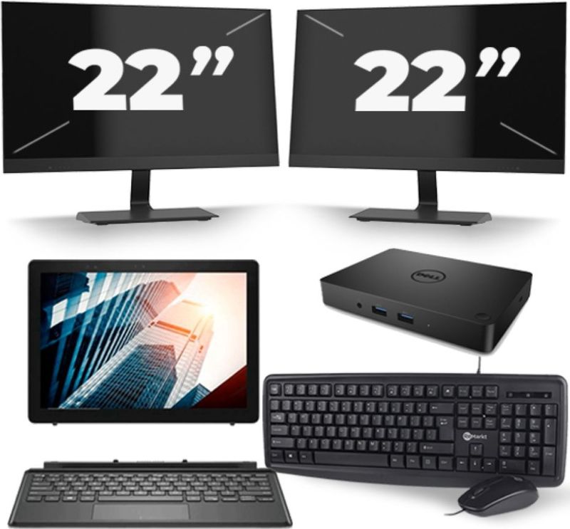 Dell Latitude 5285 - Intel Core i5-7e Generatie - 12 inch - 8GB RAM - 256GB SSD - Windows 11 + 2x 22 inch Monitor Zichtbaar gebruikt