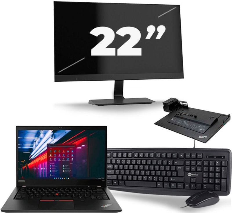 Lenovo ThinkPad T490 - Intel Core i5-8e Generatie - 14 inch - 16GB RAM - 256GB SSD - Windows 11 Home + 1x 22 inch Monitor Zichtbaar gebruikt