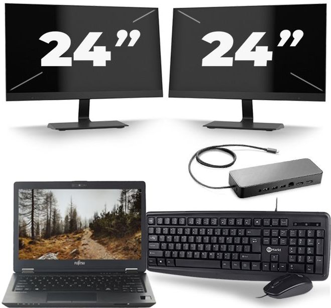 Fujitsu LifeBook U727 - Intel Core i7-7e Generatie - 12 inch - 16GB RAM - 512GB SSD - Windows 11 + 2x 24 inch Monitor Nette Staat