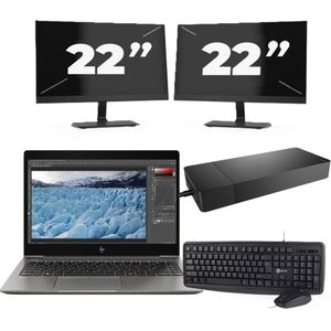 HP ZBook 14u G6 - Intel Core i7-8e Generatie - 14 inch - 16GB RAM - 256GB SSD - Windows 11 + 2x 22 inch Monitor Nette Staat