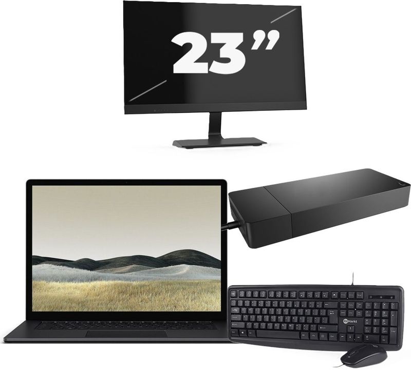 Microsoft Surface Laptop 3 - Intel Core i5-10e Generatie - 13 inch - 16GB RAM - 256GB SSD - Windows 11 Home + 1x 23 inch Monitor Nette Staat