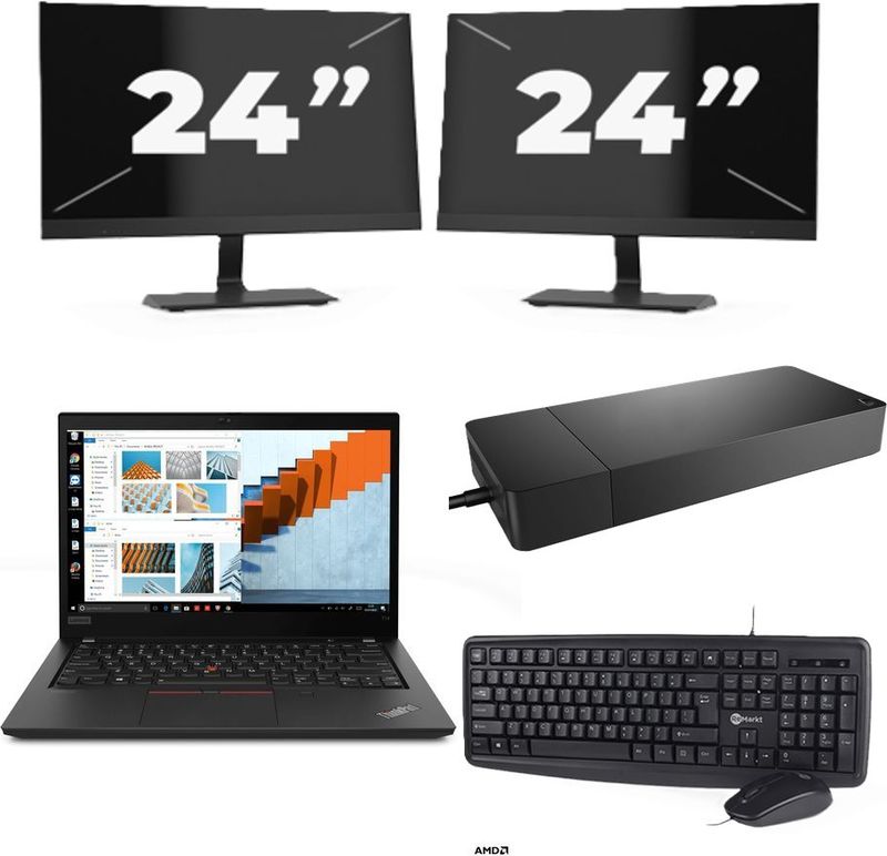 Lenovo ThinkPad T14 Gen 2 - Intel Core i5-11e Generatie - 14 inch - 16GB RAM - 256GB SSD - Windows 11 Home + 2x 24 inch Monitor Nette Staat