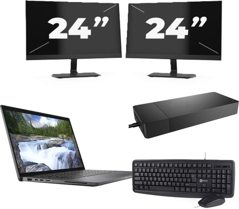 Dell Latitude 7410 - Intel Core i5-10e Generatie - 14 inch - 16GB RAM - 256GB SSD - Windows 11 Home + 2x 24 inch Monitor Zichtbaar gebruikt