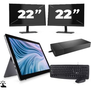 Dell Latitude 7210 - Intel Core i7-10e Generatie - 12 inch - Touch - 16GB RAM - 256GB SSD - Windows 11 Home + 2x 22 inch Monitor Zichtbaar gebruikt