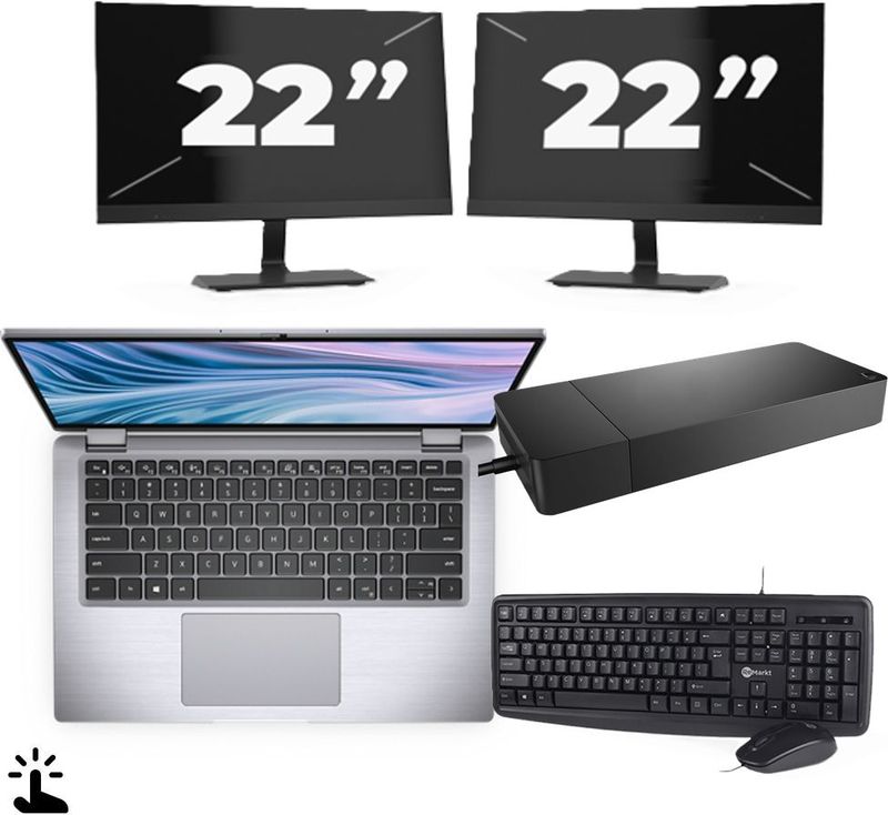Dell Latitude 7410 - Intel Core i5-10e Generatie - 14 inch - Touch - 16GB RAM - 256GB SSD - Windows 11 Home + 2x 22 inch Monitor Nette Staat