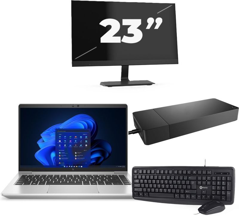 HP EliteBook 645 G9 - AMD Ryzen 5 5625U - 14 inch - 16GB RAM - 256GB SSD - Windows 11 Home + 1x 23 inch Monitor Zichtbaar gebruikt