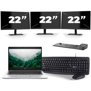 HP EliteBook 830 G6 - Intel Core i5-8e Generatie - 13 inch - 16GB RAM - 256GB SSD - Windows 11 + 3x 22 inch Monitor Zichtbaar gebruikt