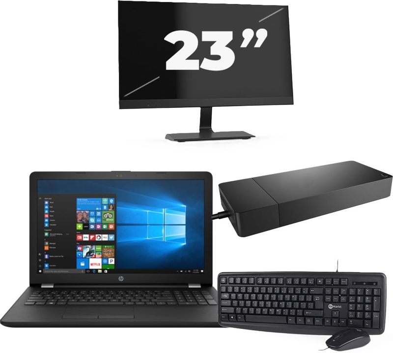 HP Laptop 15-BW000 - AMD A6-9220 - 15 inch - 8GB RAM - 256GB SSD - Windows 10 Home + 1x 23 inch Monitor Zichtbare schade