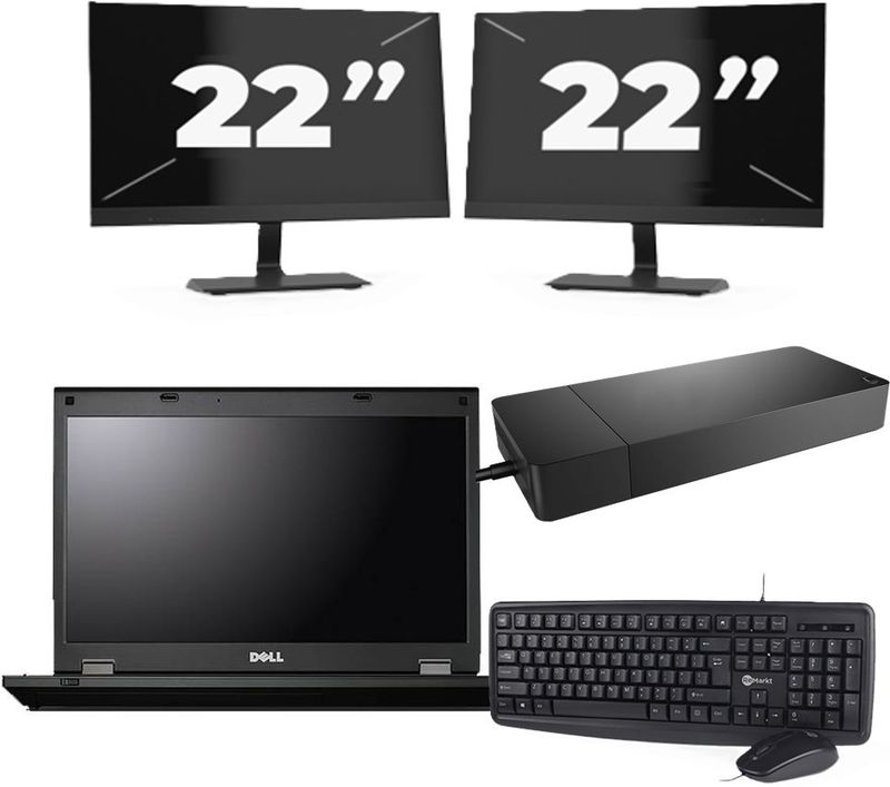 Fujitsu Lifebook E5510 - Intel Core i3-10e Generatie - 15 inch - 16GB RAM - 256GB SSD - Windows 11 Home + 2x 22 inch Monitor Zichtbaar gebruikt