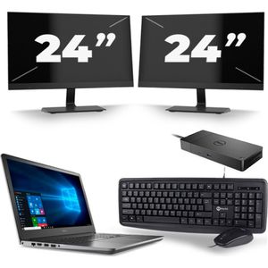 Dell Vostro 5568 - Intel Core i5-7e Generatie - 15 inch - 8GB RAM - 256GB SSD - Windows 11 + 2x 24 inch Monitor Nette Staat