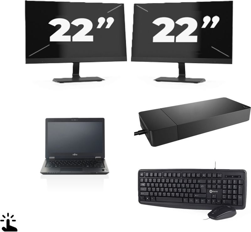 Fujitsu LifeBook U727 - Intel Core i7-7e Generatie - 12 inch - Touch - 16GB RAM - 256GB SSD - Windows 11 + 2x 22 inch Monitor Zichtbare schade