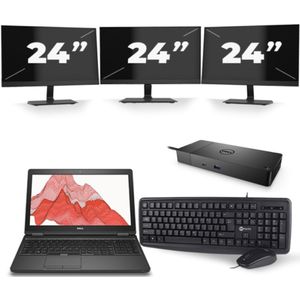 Dell Precision 3530 - Intel Core i7-8e Generatie - 15 inch - 16GB RAM - 256GB SSD - Windows 11 + 3x 24 inch Monitor Zichtbaar gebruikt