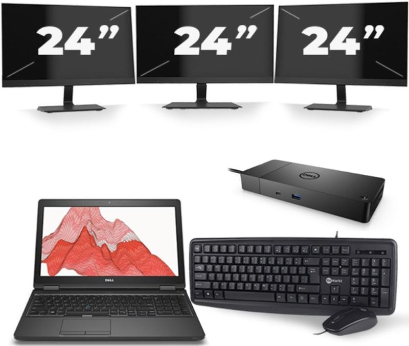 Dell Precision 3530 - Intel Core i7-8e Generatie - 15 inch - 16GB RAM - 256GB SSD - Windows 11 + 3x 24 inch Monitor Zichtbaar gebruikt