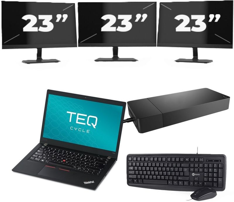 Lenovo ThinkPad T480s - Intel Core i7-8e Generatie - 14 inch - 16GB RAM - 256GB SSD - Windows 11 + 3x 23 inch Monitor Zichtbare schade