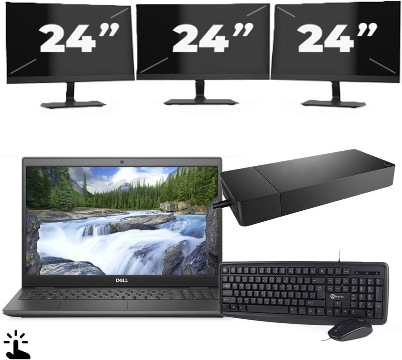 Dell Latitude 3510 - Intel Core i5-10e Generatie - 15 inch - Touch - 16GB RAM - 256GB SSD - Windows 11 Home + 3x 24 inch Monitor Nette Staat