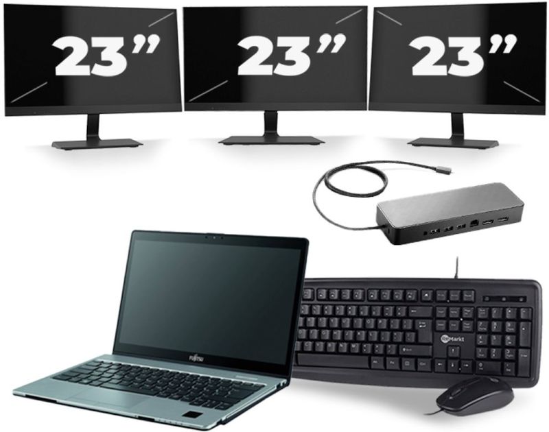 Fujitsu LifeBook S938 - Intel Core i7-8e Generatie - 13 inch - 16GB RAM - 256GB SSD - Windows 11 + 3x 23 inch Monitor Zichtbaar gebruikt