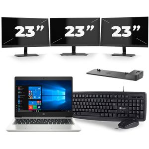 HP ProBook 445 G7 - AMD Ryzen 3 4300U - 14 inch - 16GB RAM - 512GB SSD - Windows 10 + 3x 23 inch Monitor Zichtbaar gebruikt
